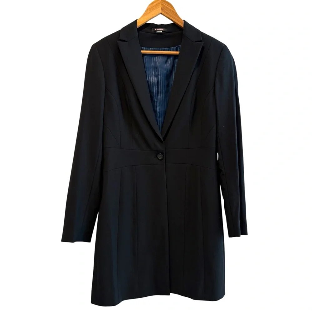 Express Long Sleeve Women’s Single Button Longline Blazer Navy Blue Size 6